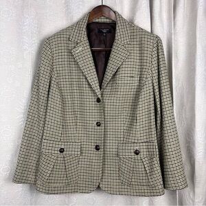 Talbots Houndstooth Wool-Blend Blazer in Cream and Black 20W